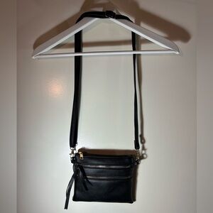 Black faux leather Crossbody Bag with Gold Accents